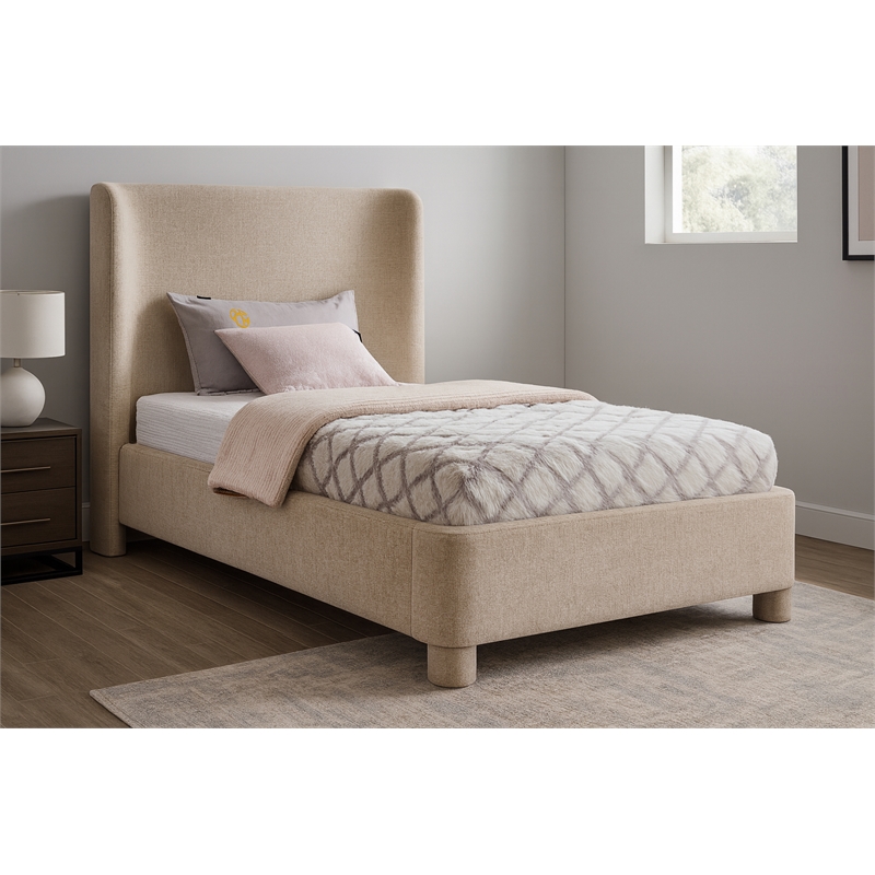 Meridian Furniture Penny Beige Chenille Fabric Twin Bed