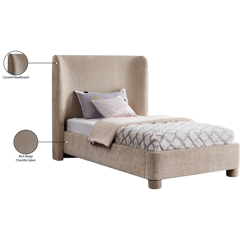Meridian Furniture Penny Beige Chenille Fabric Twin Bed