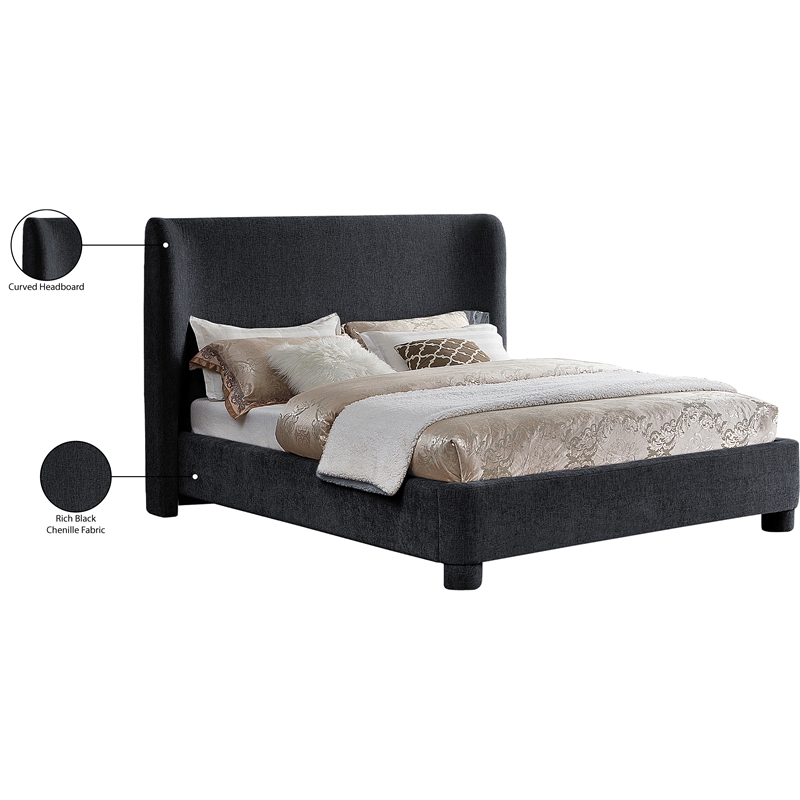 Meridian Furniture Penny Black Chenille Fabric Full Bed