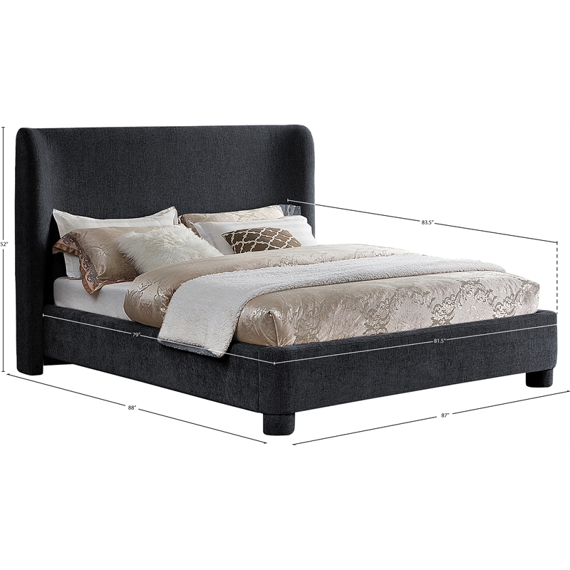 Meridian Furniture Penny Black Chenille Fabric King Bed