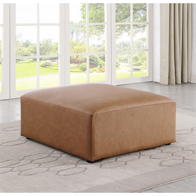 Meridian Furniture Cube Brown Vegan Leather Ottoman