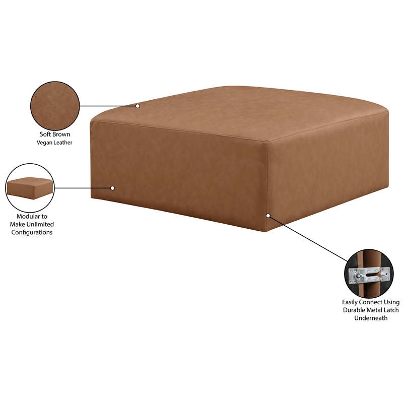 Meridian Furniture Cube Brown Vegan Leather Ottoman