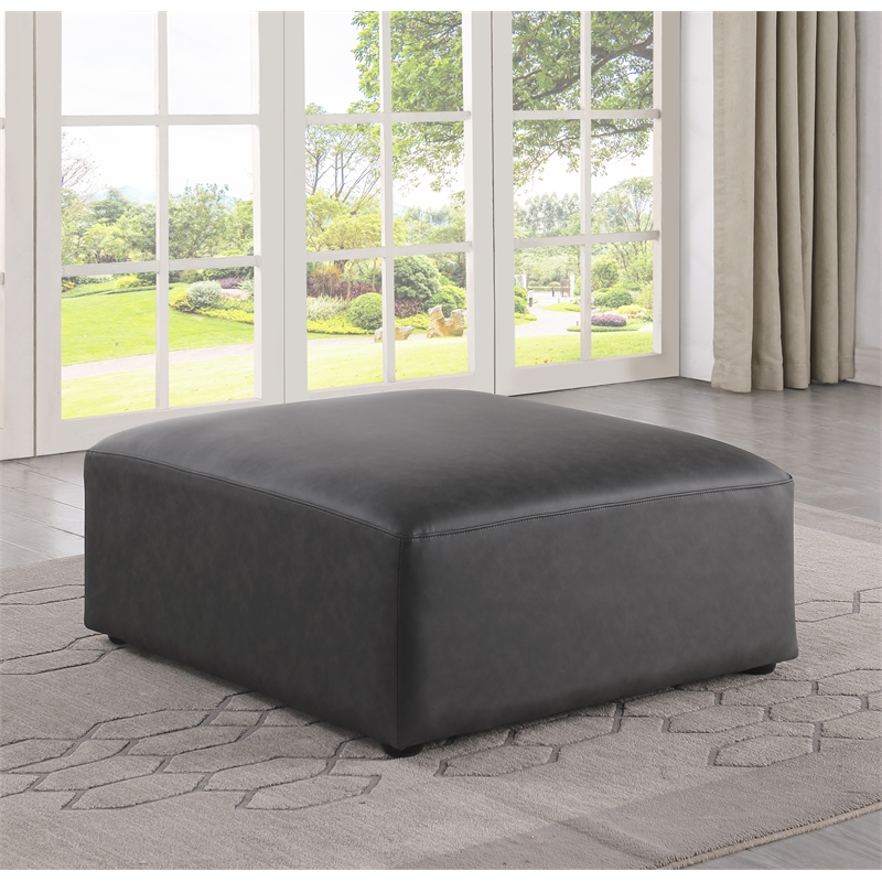 Meridian Furniture Cube Charcoal Grey Vegan Leather Ottoman