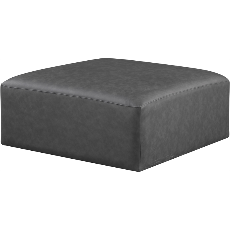 Meridian Furniture Cube Charcoal Grey Vegan Leather Ottoman