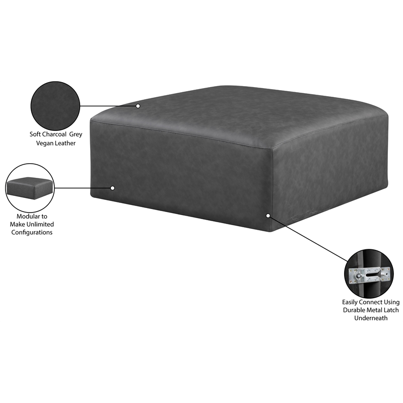 Meridian Furniture Cube Charcoal Grey Vegan Leather Ottoman