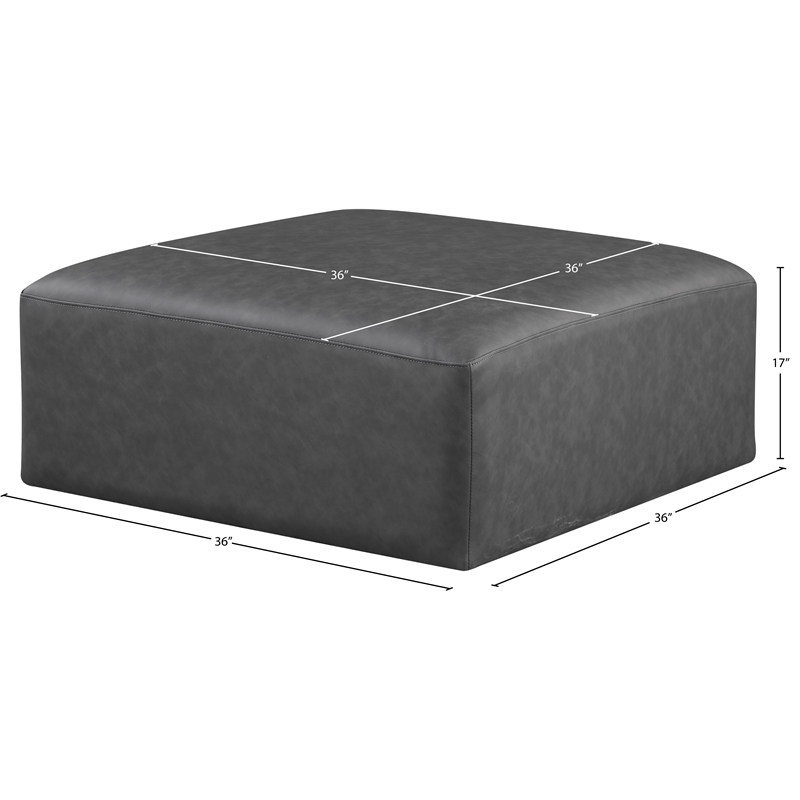 Meridian Furniture Cube Charcoal Grey Vegan Leather Ottoman