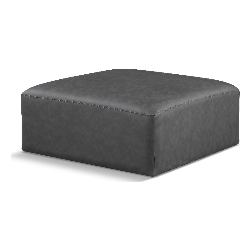 Meridian Furniture Cube Charcoal Grey Vegan Leather Ottoman