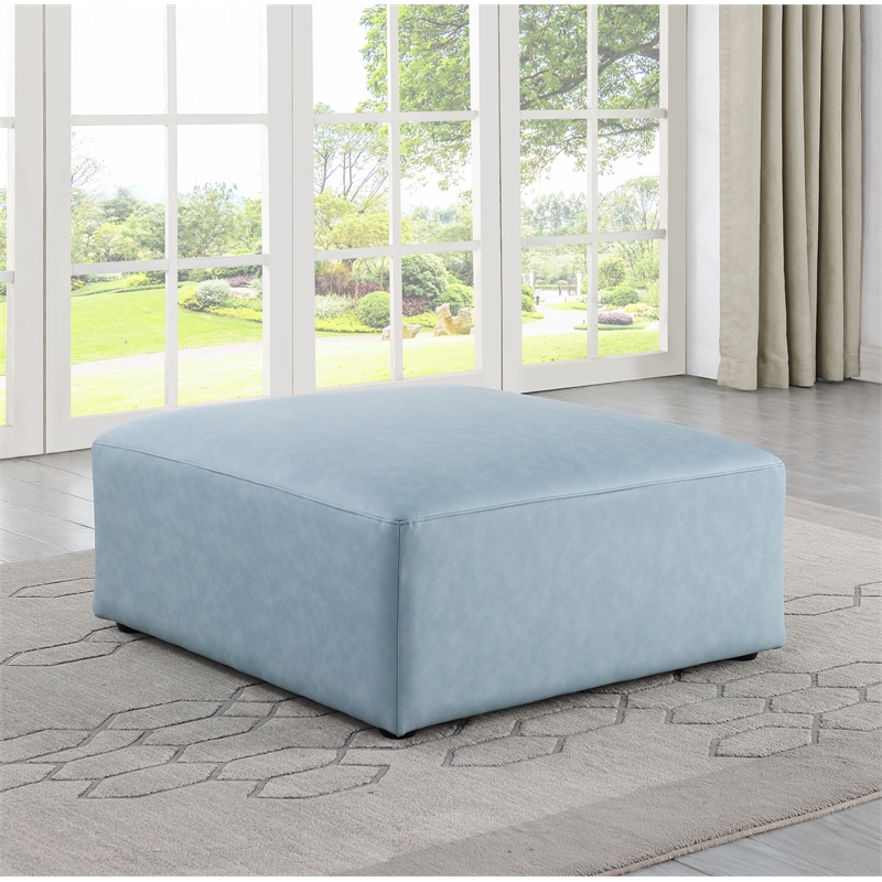 Meridian Furniture Cube Light Blue Vegan Leather Ottoman