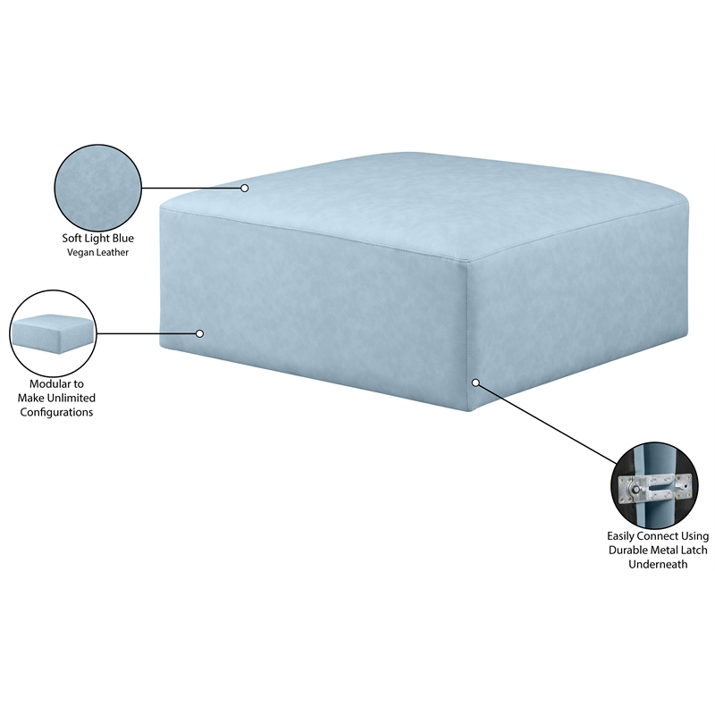 Meridian Furniture Cube Light Blue Vegan Leather Ottoman