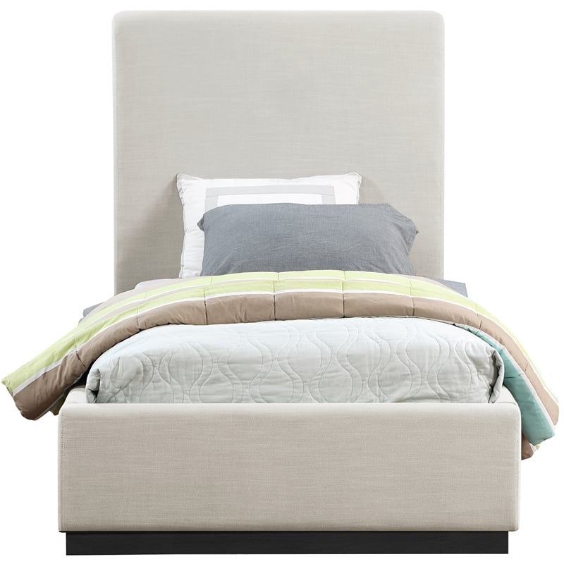 Meridian Furniture Alfie Beige Linen Textured Fabric Twin Bed