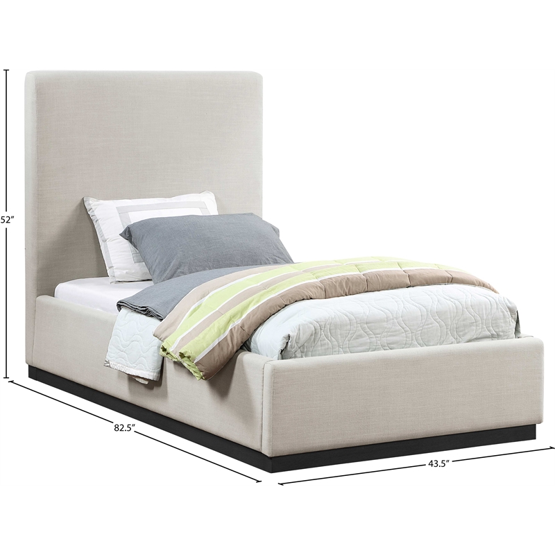 Meridian Furniture Alfie Beige Linen Textured Fabric Twin Bed