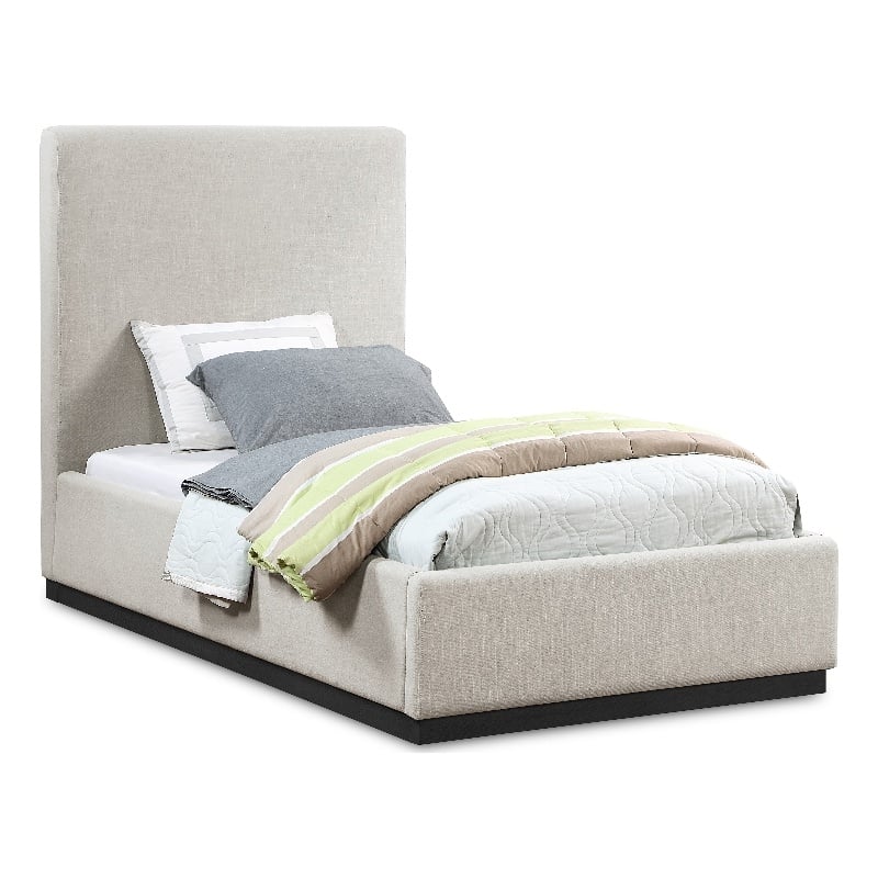 Meridian Furniture Alfie Beige Linen Textured Fabric Twin Bed