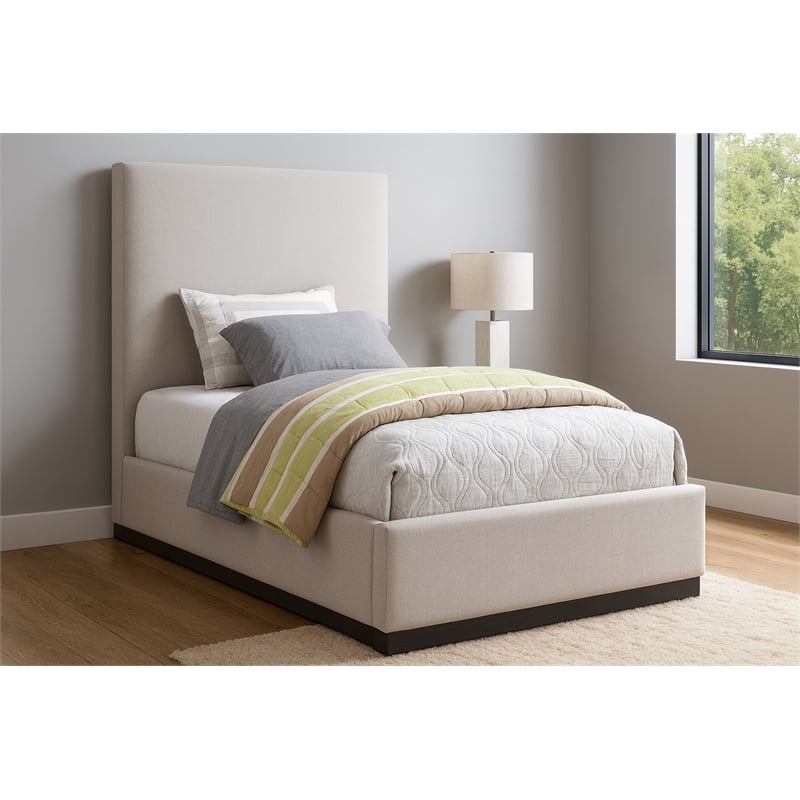 Meridian Furniture Alfie Beige Linen Textured Fabric Twin Bed