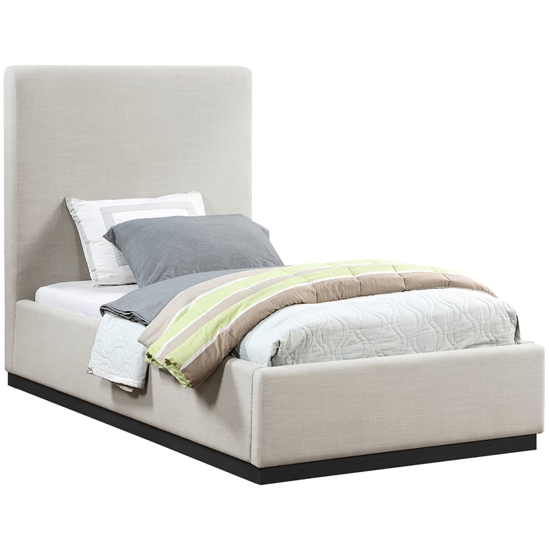 Meridian Furniture Alfie Beige Linen Textured Fabric Twin Bed