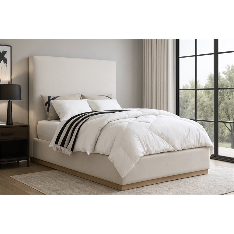 Meridian Furniture Alfie Cream Linen Textured Fabric Full Bed