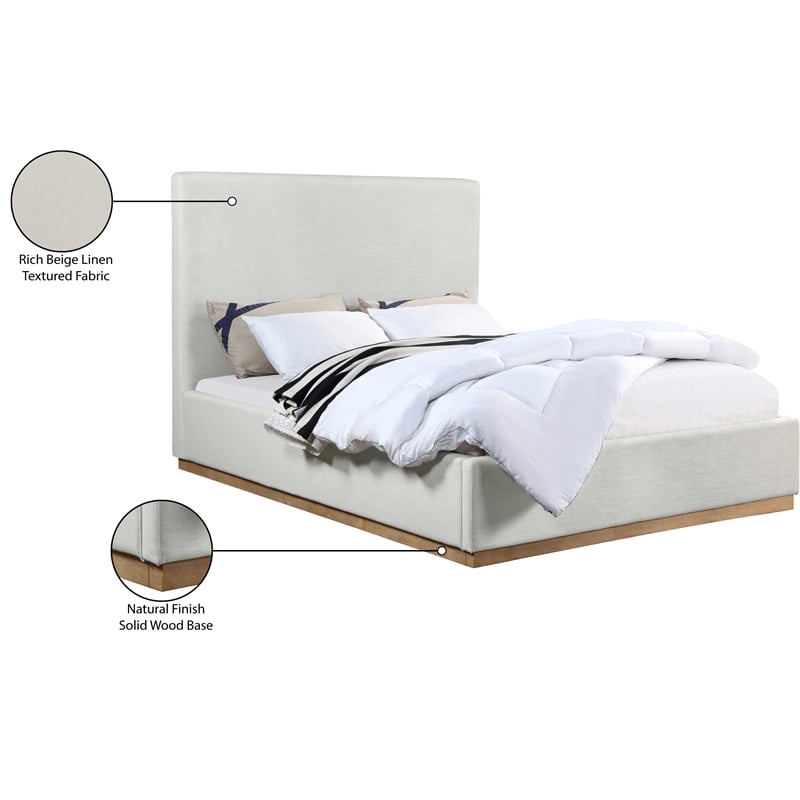 Meridian Furniture Alfie Cream Linen Textured Fabric Full Bed