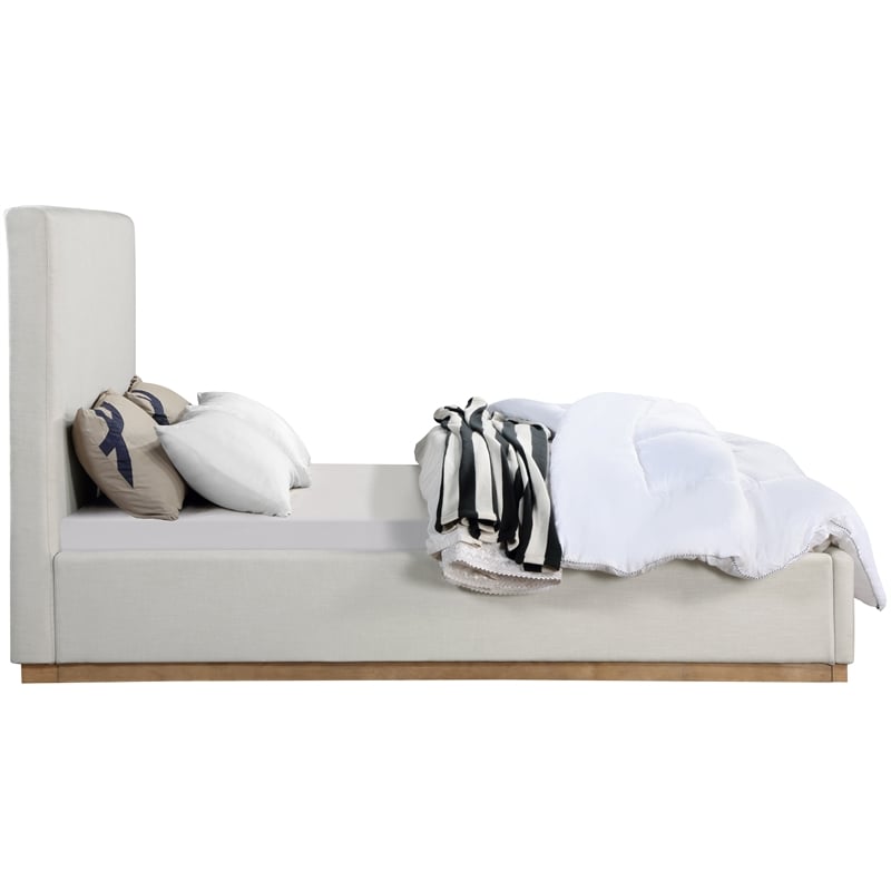 Meridian Furniture Alfie Cream Linen Textured Fabric Queen Bed