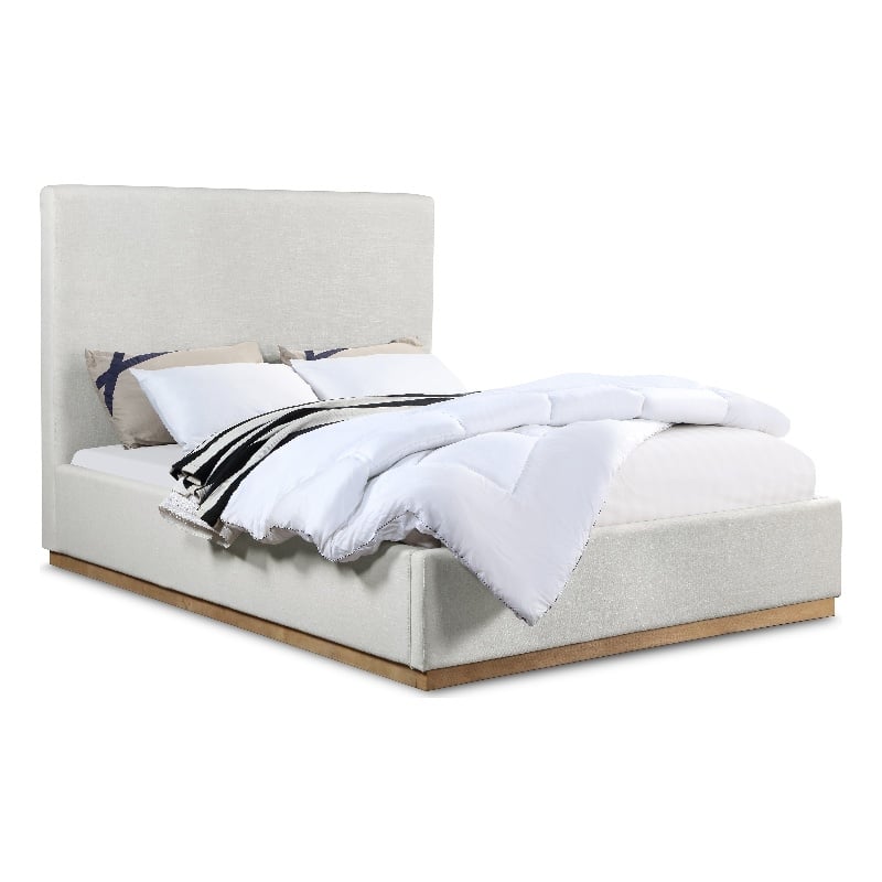 Meridian Furniture Alfie Cream Linen Textured Fabric Queen Bed