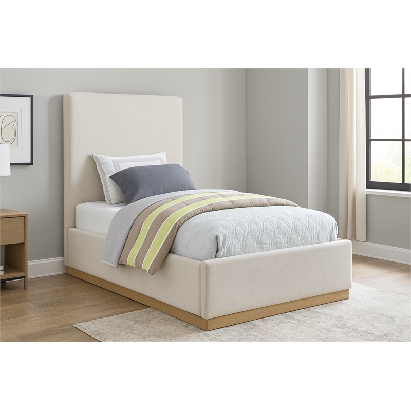 Meridian Furniture Alfie Cream Linen Textured Fabric Twin Bed