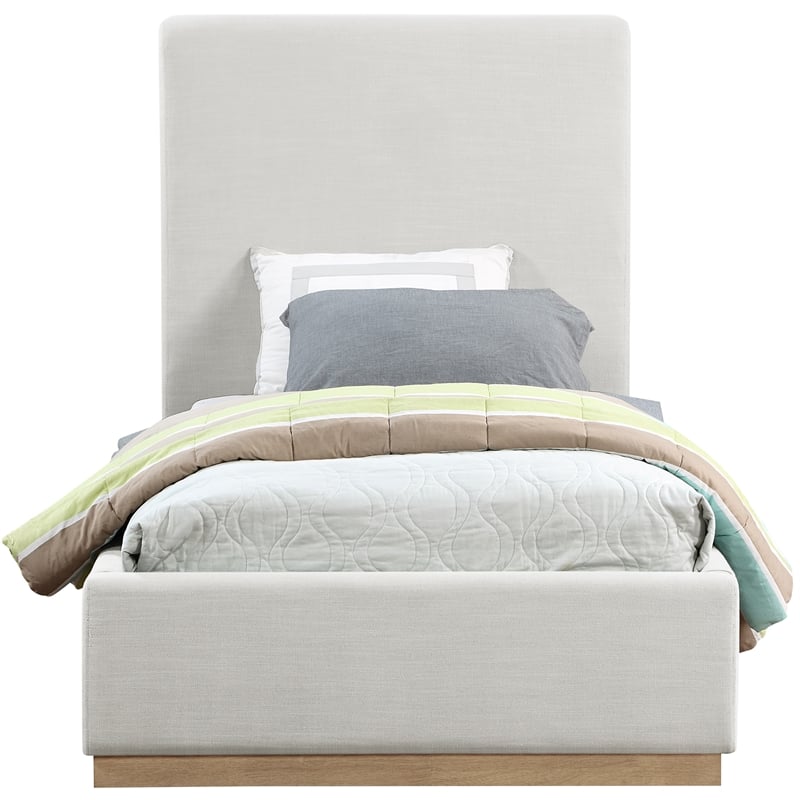 Meridian Furniture Alfie Cream Linen Textured Fabric Twin Bed