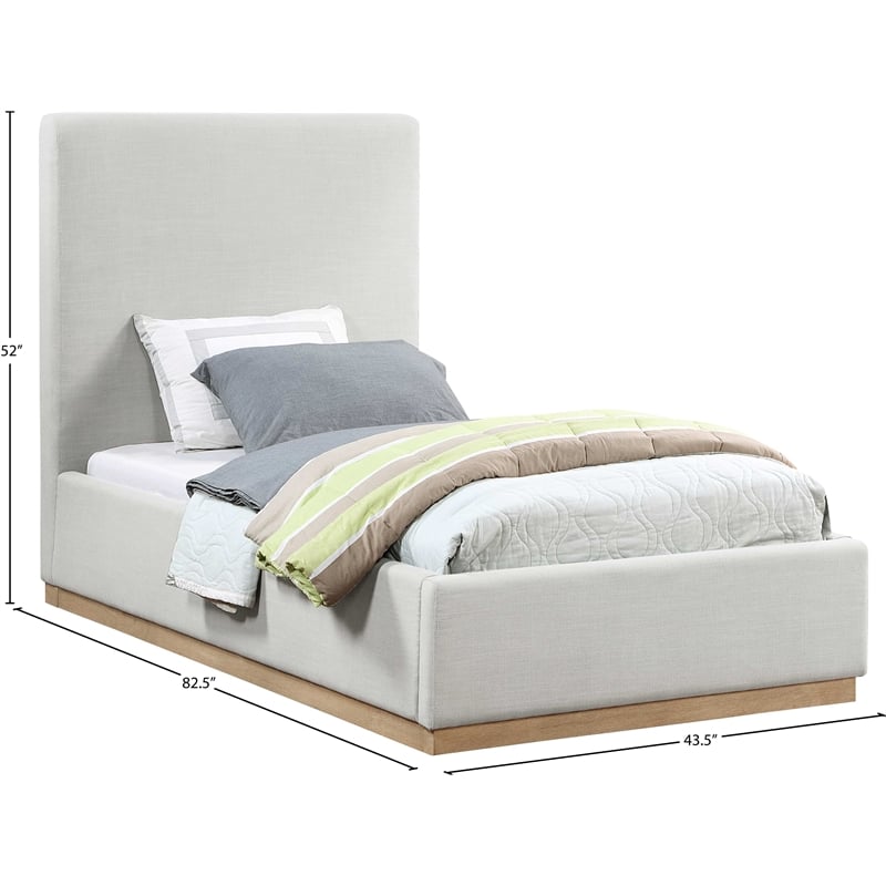 Meridian Furniture Alfie Cream Linen Textured Fabric Twin Bed