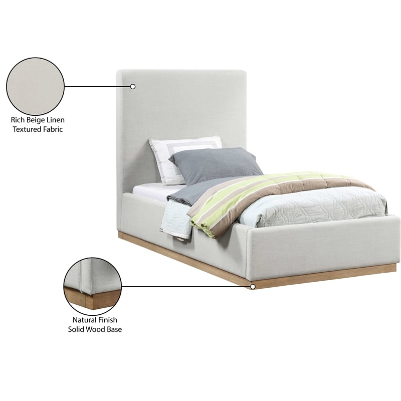 Meridian Furniture Alfie Cream Linen Textured Fabric Twin Bed