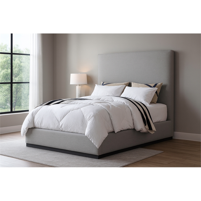 Meridian Furniture Alfie Grey Linen Textured Fabric Full Bed