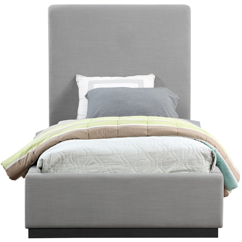 Meridian Furniture Alfie Grey Linen Textured Fabric Twin Bed