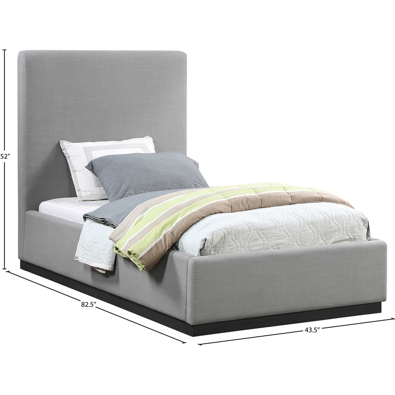 Meridian Furniture Alfie Grey Linen Textured Fabric Twin Bed