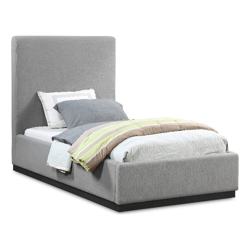 Meridian Furniture Alfie Grey Linen Textured Fabric Twin Bed