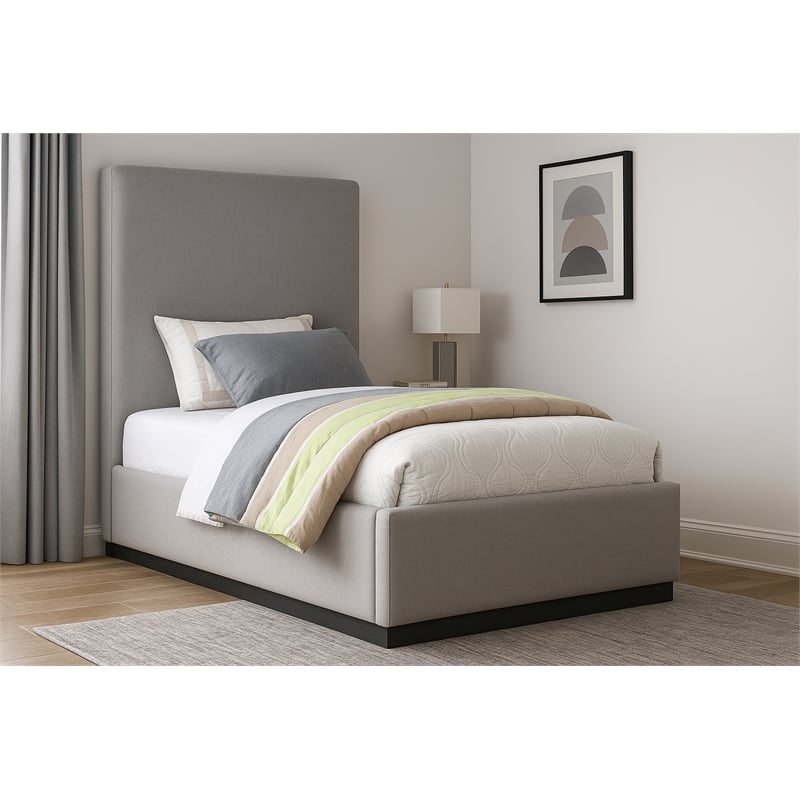 Meridian Furniture Alfie Grey Linen Textured Fabric Twin Bed