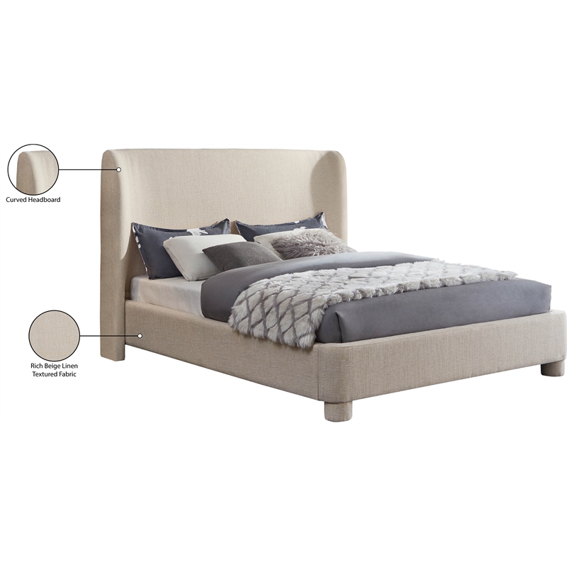 Meridian Furniture Penny Beige Fabric Queen Bed