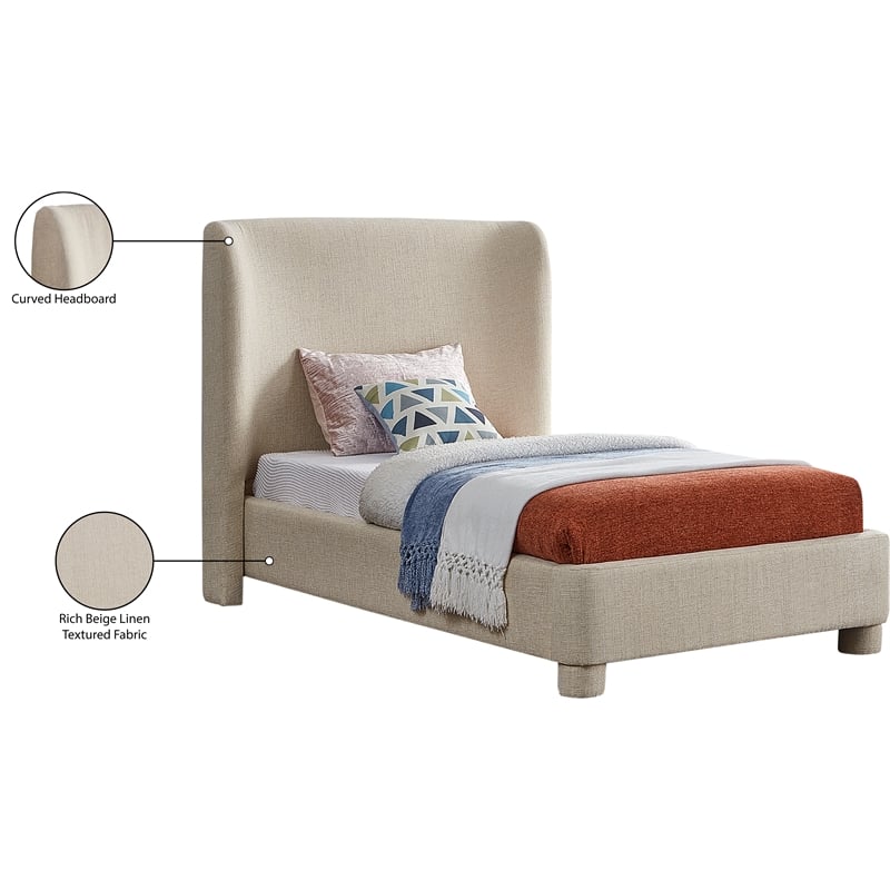 Meridian Furniture Penny Beige Fabric Twin Bed