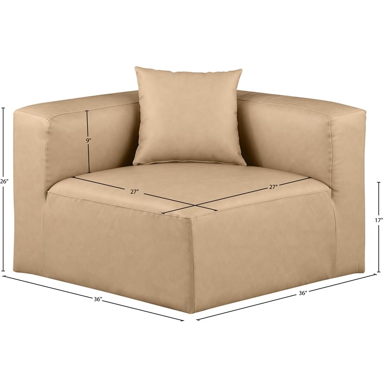 Meridian Furniture Cube Tan Vegan Leather Corner Chair