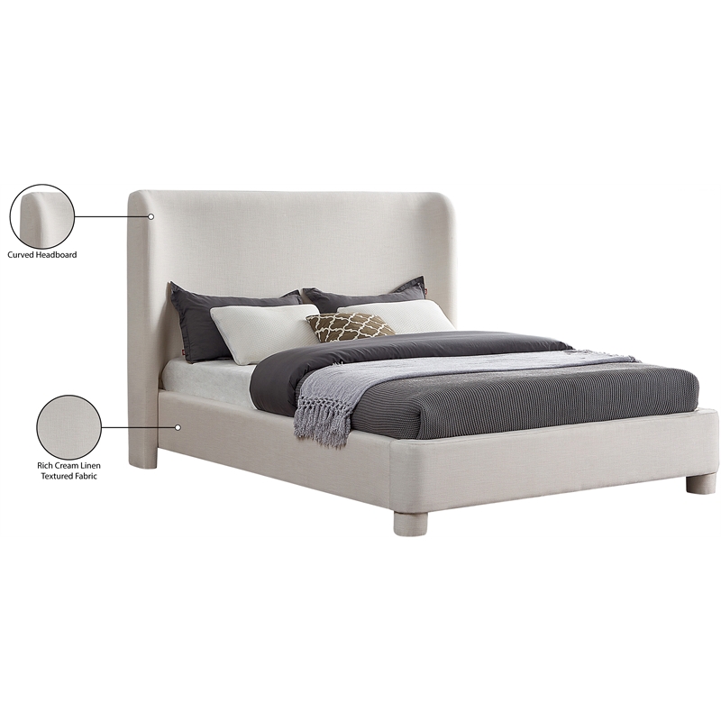 Meridian Furniture Penny Cream Linen Textured Fabric Full Bed