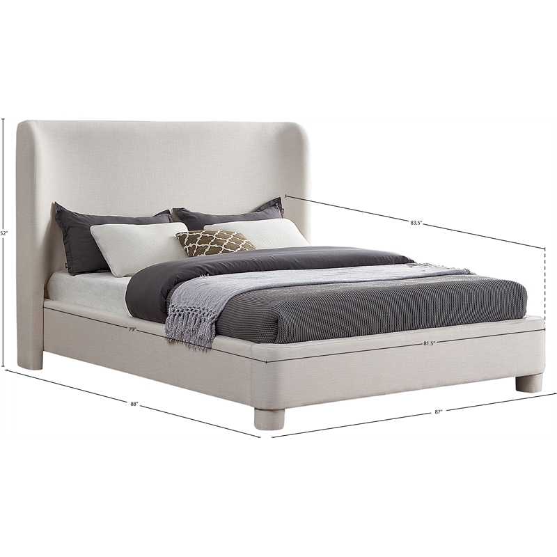 Meridian Furniture Penny Cream Linen Textured Fabric King Bed