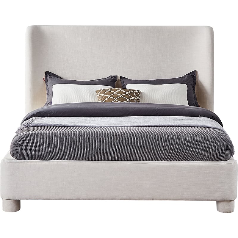 Meridian Furniture Penny Cream Linen Textured Fabric Queen Bed