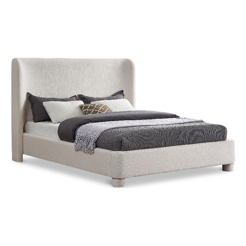 Meridian Furniture Penny Cream Linen Textured Fabric Queen Bed