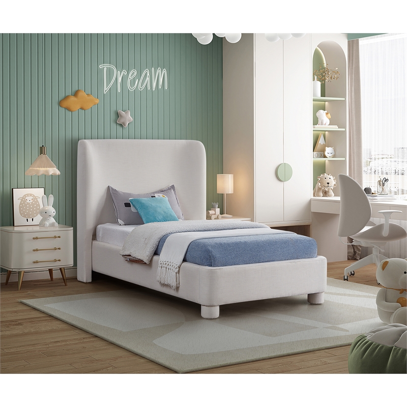 Meridian Furniture Penny Cream Linen Textured Fabric Twin Bed