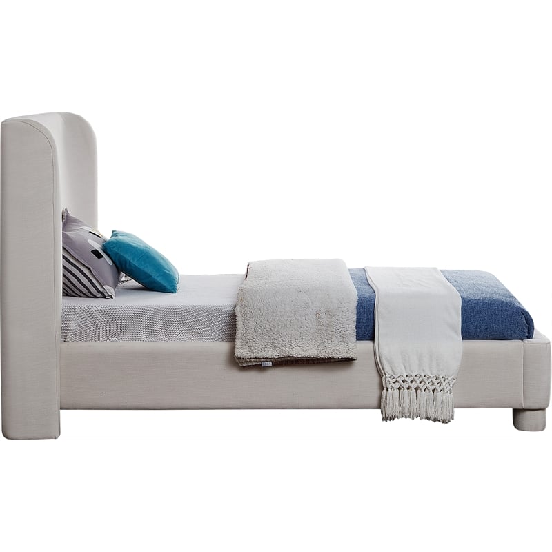 Meridian Furniture Penny Cream Linen Textured Fabric Twin Bed