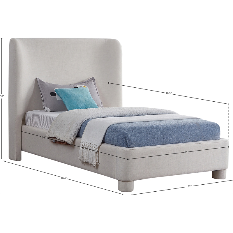 Meridian Furniture Penny Cream Linen Textured Fabric Twin Bed