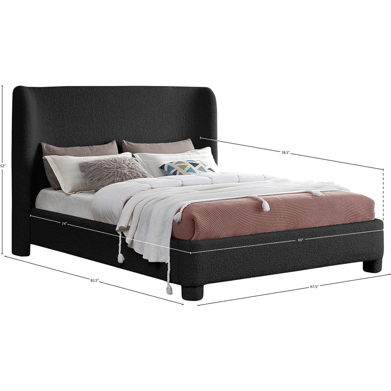 Meridian Furniture Penny Black Boucle Fabric Full Bed
