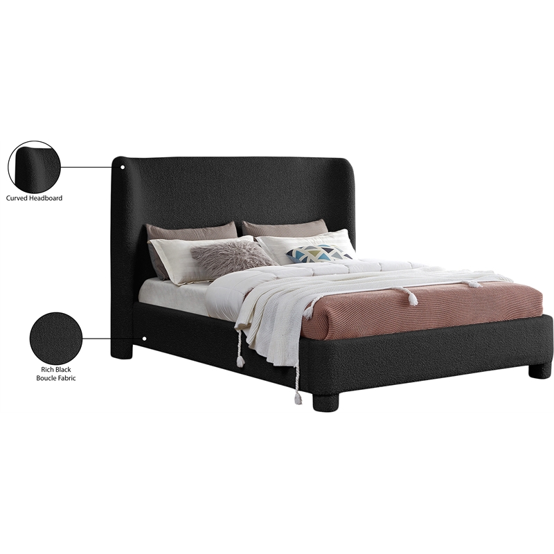 Meridian Furniture Penny Black Boucle Fabric Full Bed