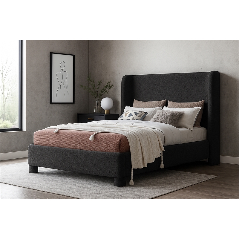 Meridian Furniture Penny Black Boucle Fabric Full Bed