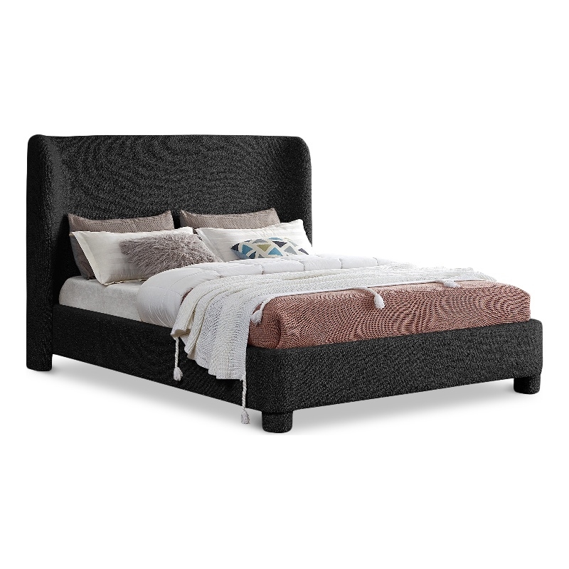Meridian Furniture Penny Black Boucle Fabric Queen Bed