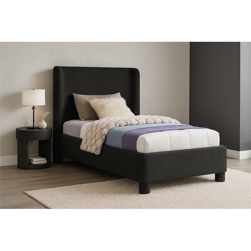 Meridian Furniture Penny Black Boucle Fabric Twin Bed