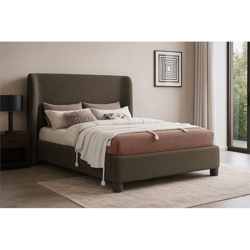 Meridian Furniture Penny Brown Boucle Fabric Full Bed