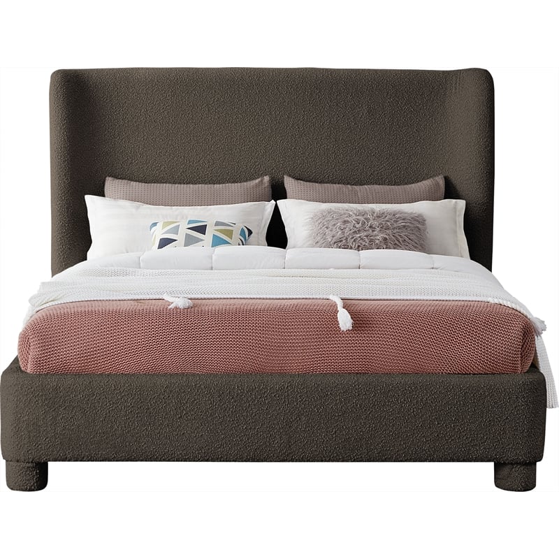 Meridian Furniture Penny Brown Boucle Fabric Queen Bed
