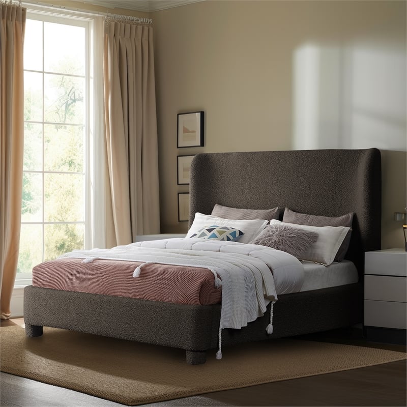 Meridian Furniture Penny Brown Boucle Fabric Queen Bed