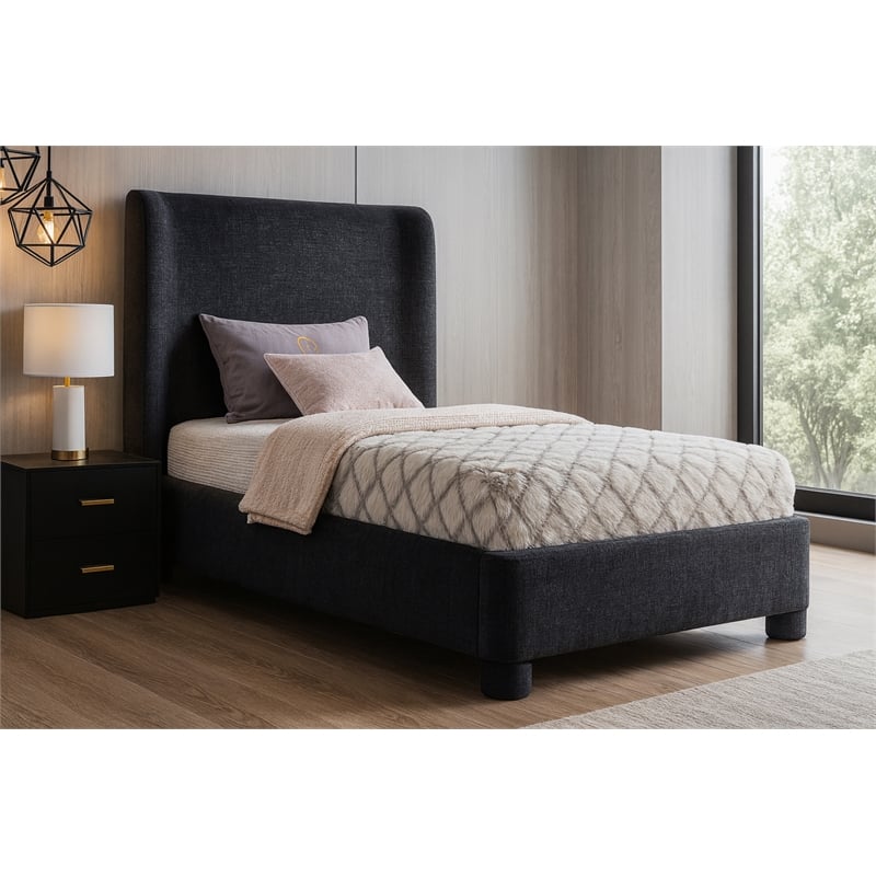 Meridian Furniture Penny Black Chenille Fabric Twin Bed